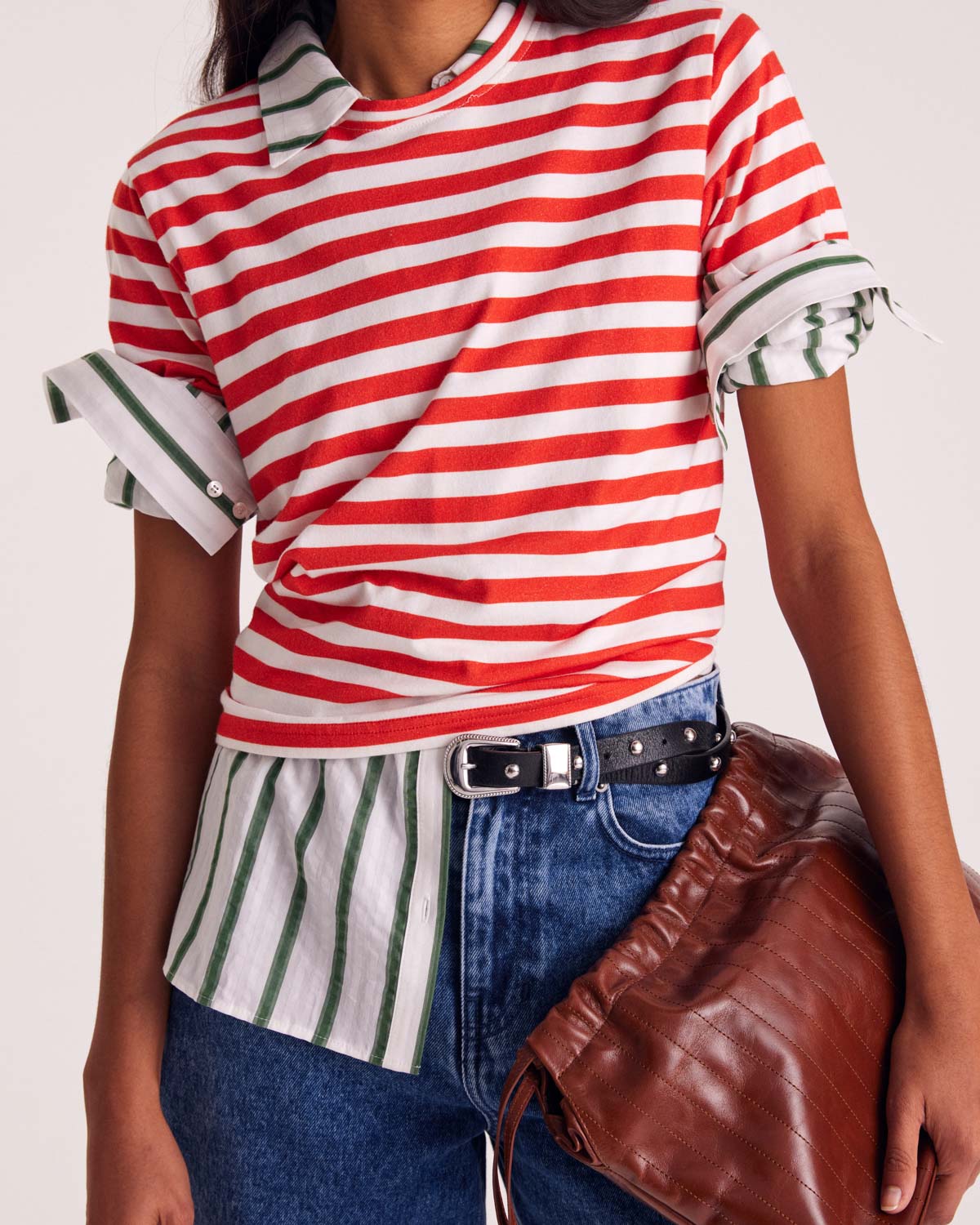 T-shirt Bree stripes poppy red and white