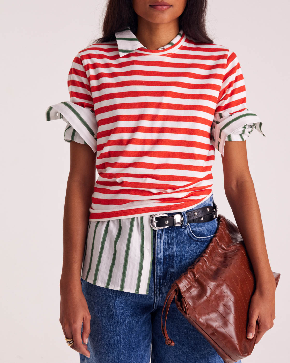 T-shirt Bree stripes poppy red and white