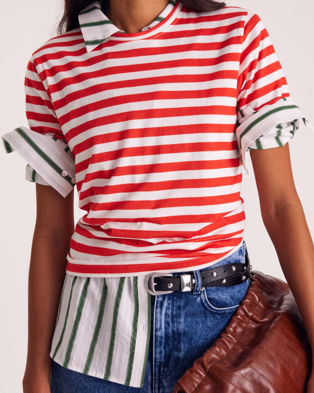 T-shirt Bree stripes poppy red and white