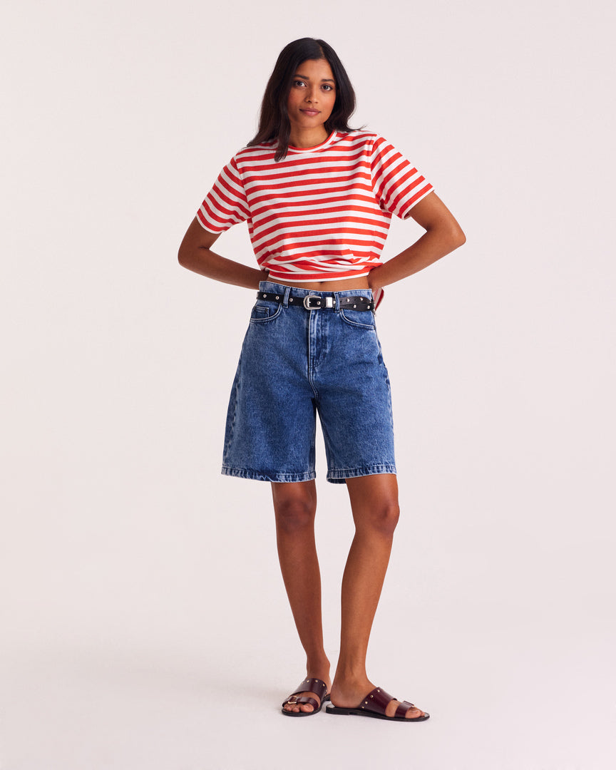 T-shirt Bree stripes poppy red and white