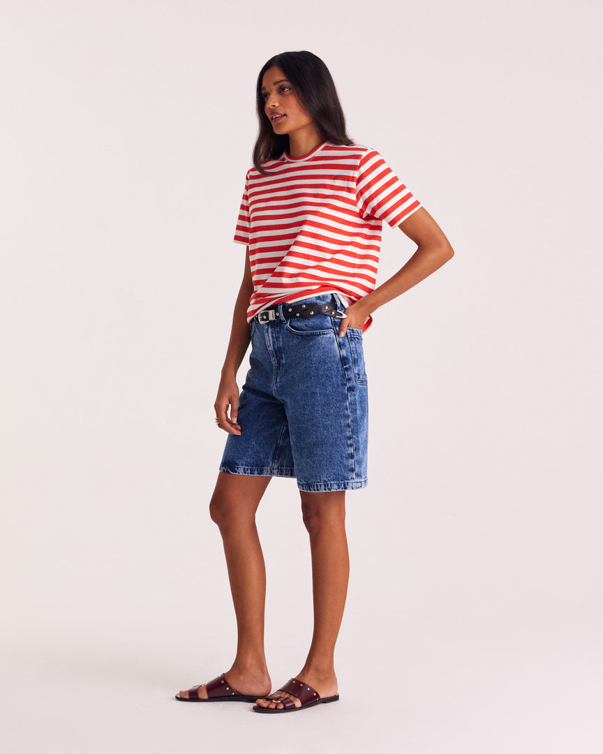 T-shirt Bree stripes poppy red and white