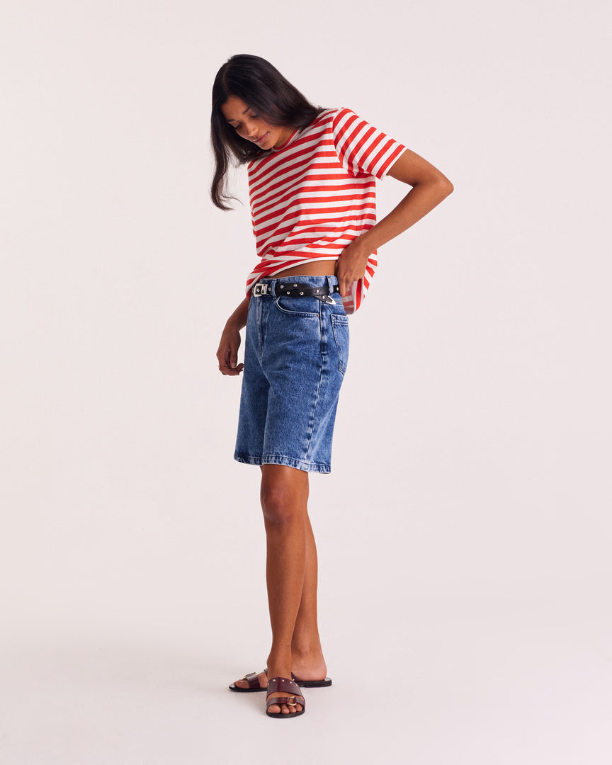 T-shirt Bree stripes poppy red and white
