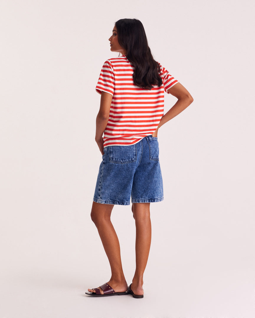 T-shirt Bree stripes poppy red and white