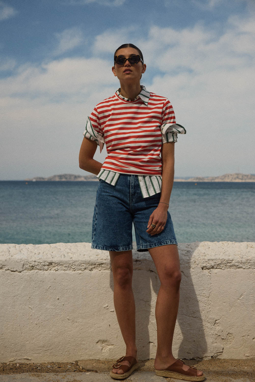 T-shirt Bree stripes poppy red and white