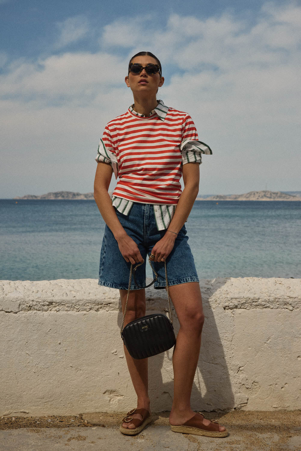 T-shirt Bree stripes poppy red and white