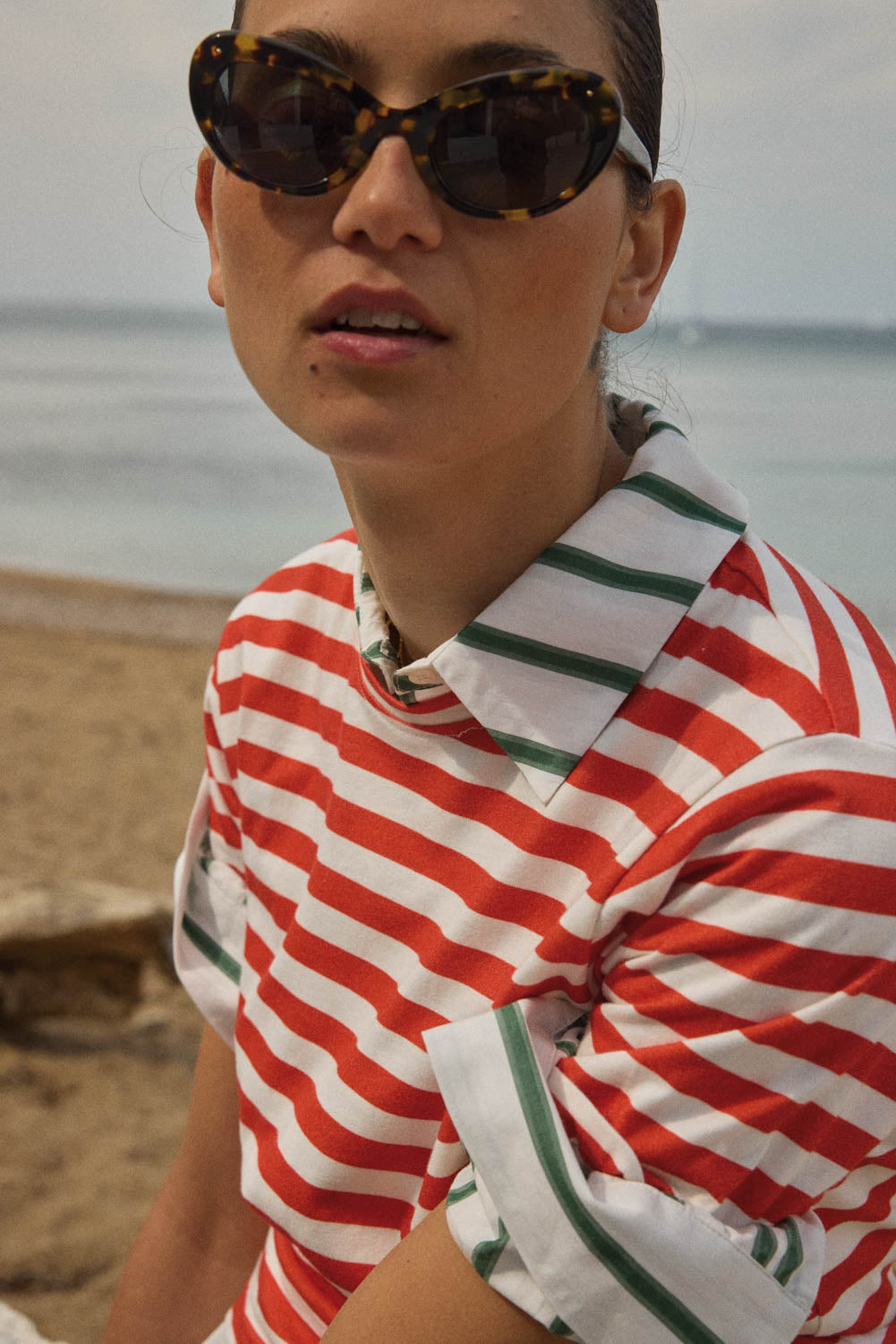 T-shirt Bree stripes poppy red and white