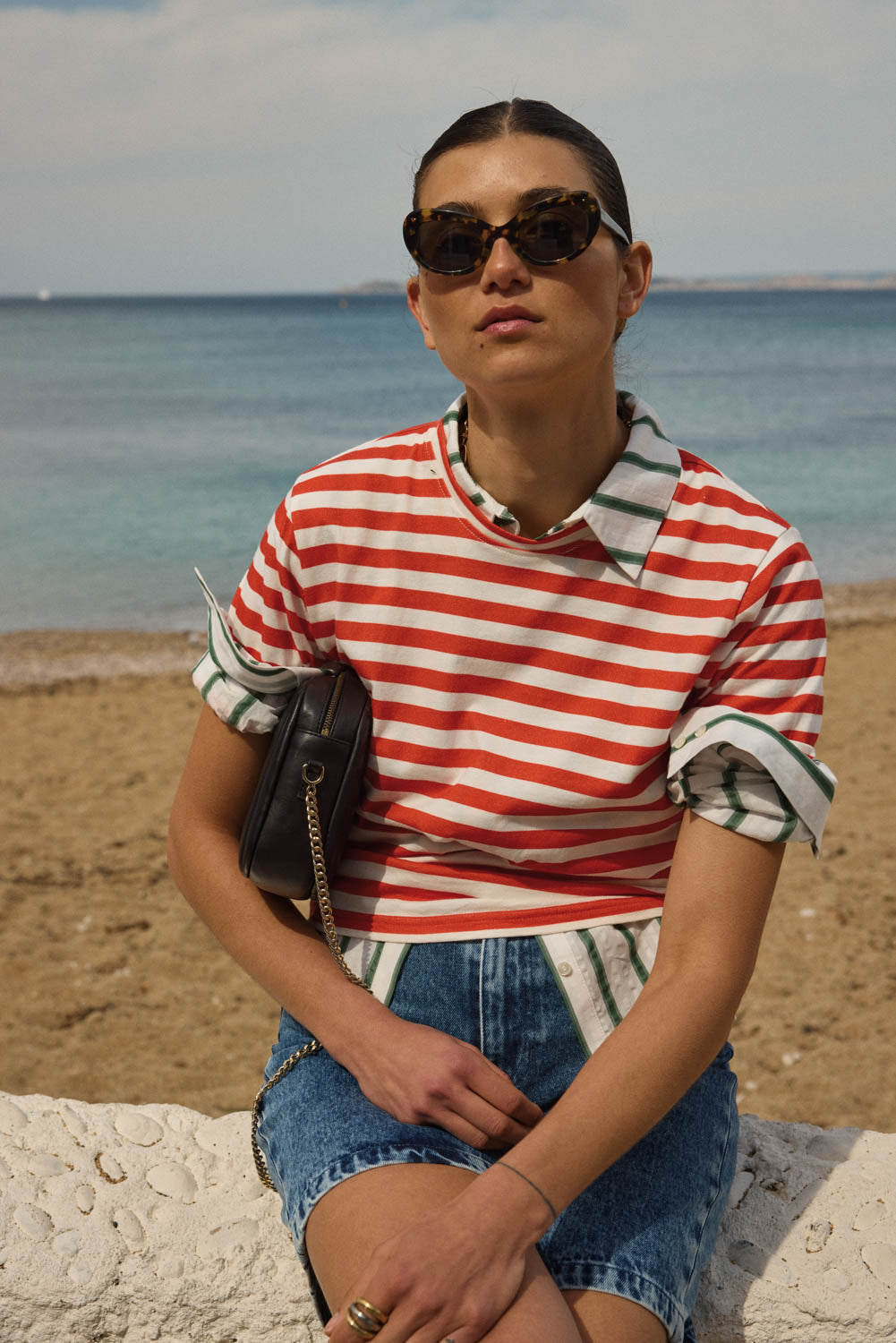 T-shirt Bree stripes poppy red and white