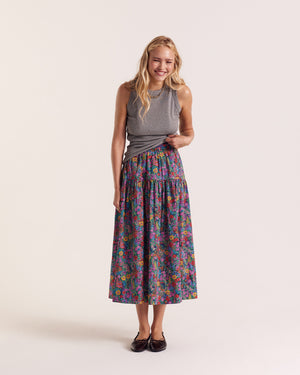 Jupe Solina en tissu Liberty violet, rose et jaune