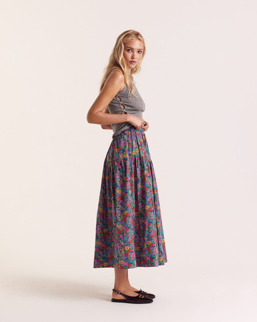 Skirt Solina in fabric Liberty purple, pink and yellow