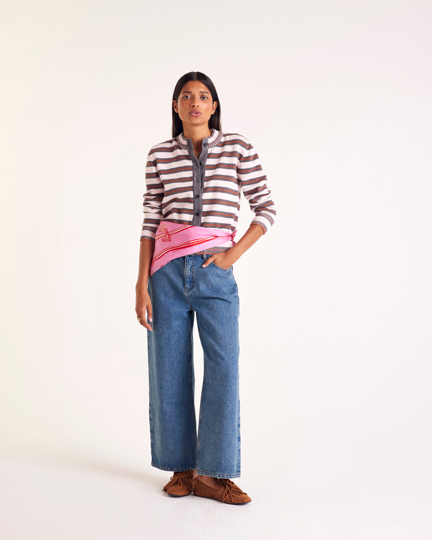 Cardigan Clarisse stripes gray, pink and cinnamon