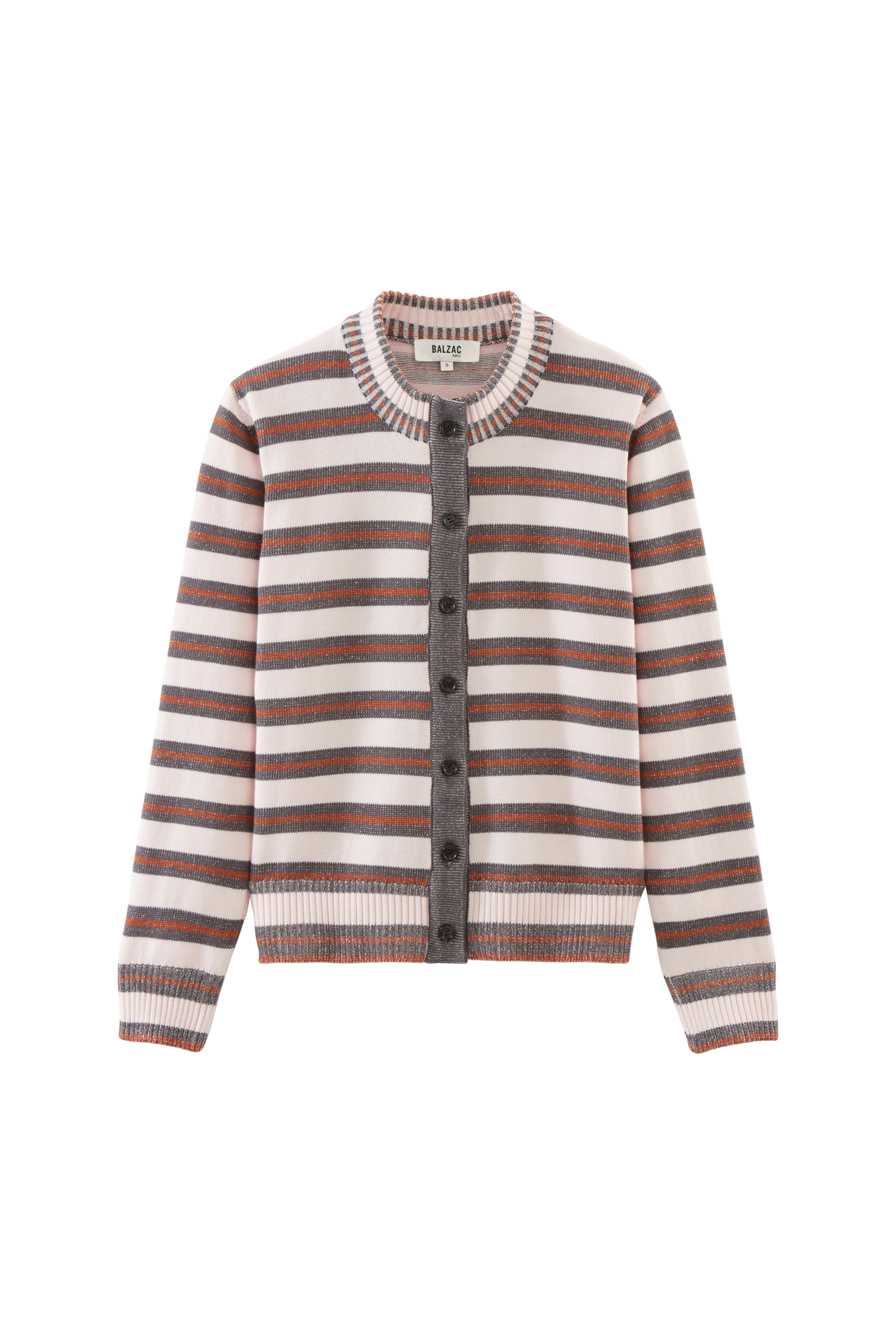 Cardigan Clarisse stripes gray, pink and cinnamon