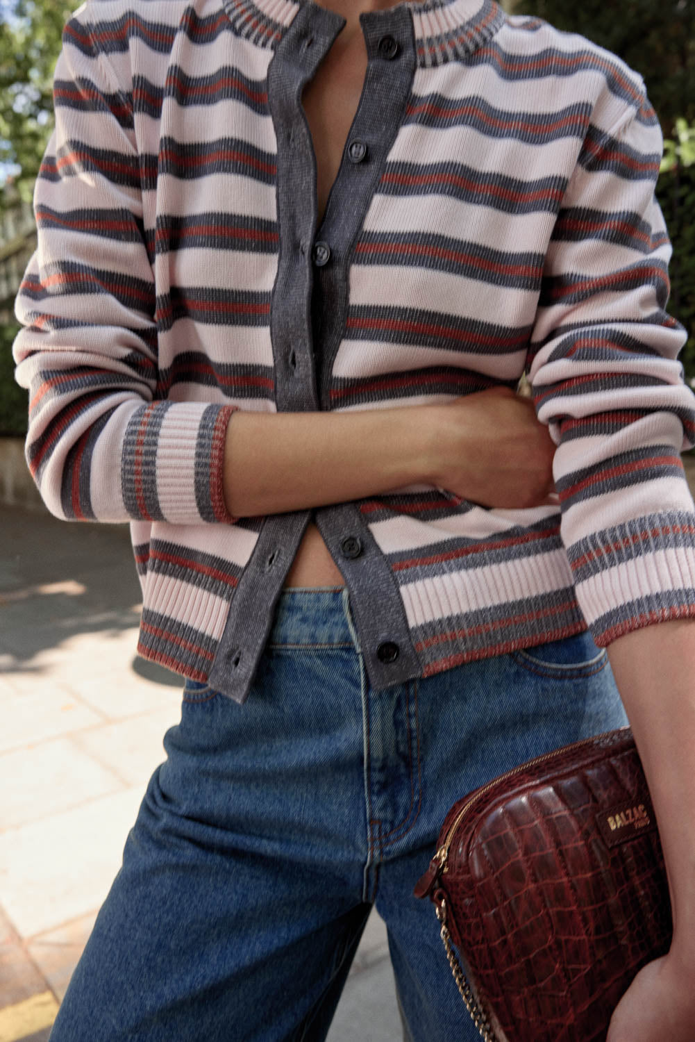 Cardigan Clarisse stripes gray, pink and cinnamon