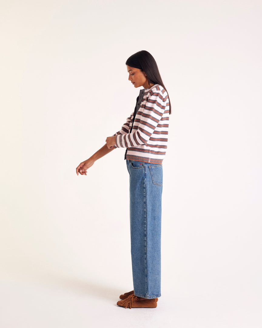 Cardigan Clarisse stripes gray, pink and cinnamon