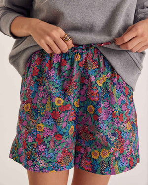 Lino shorts in purple, pink and yellow Liberty fabric