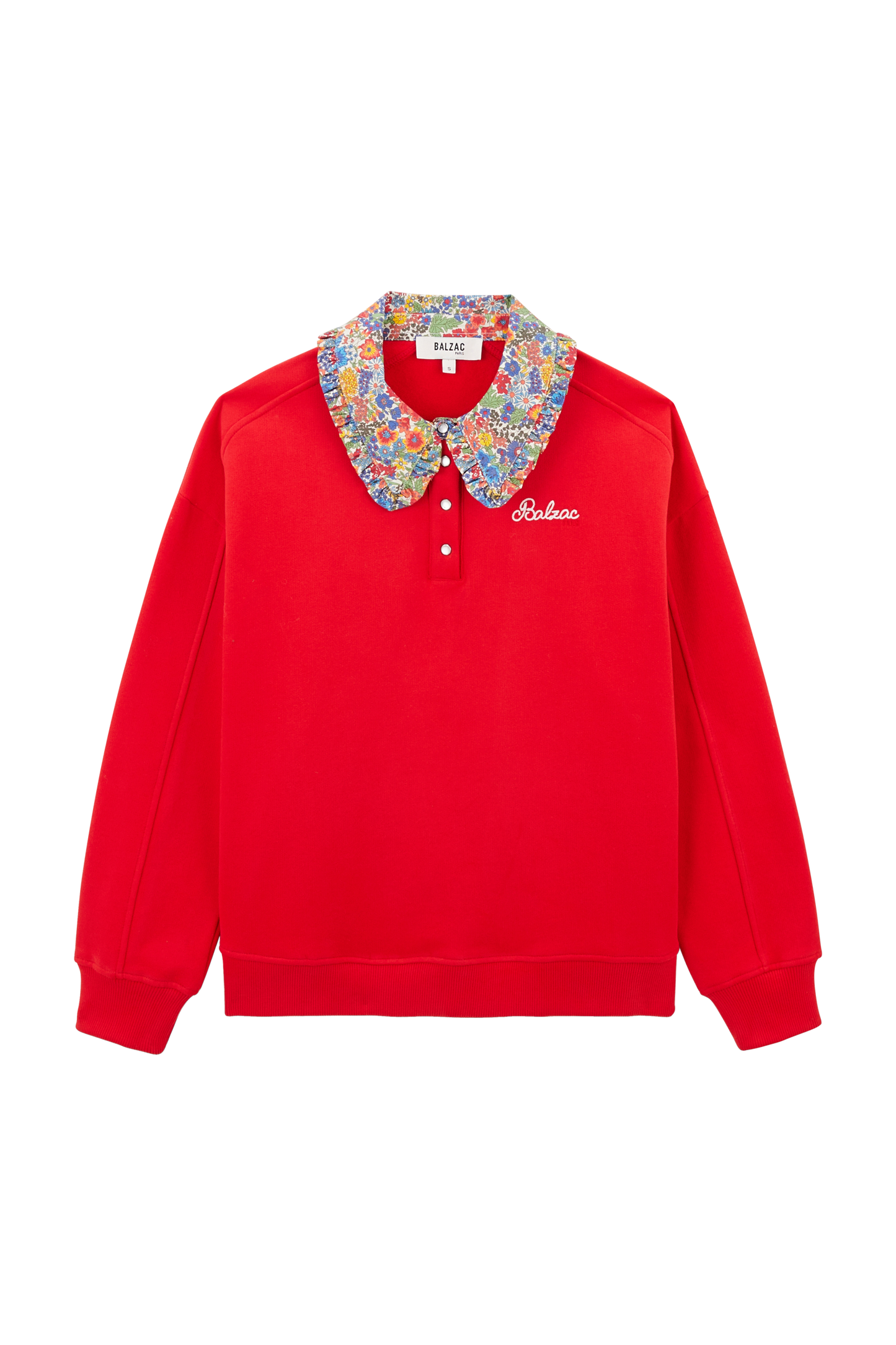 Sweat-shirt Tammy rouge et en tissu Liberty bleu et jaune