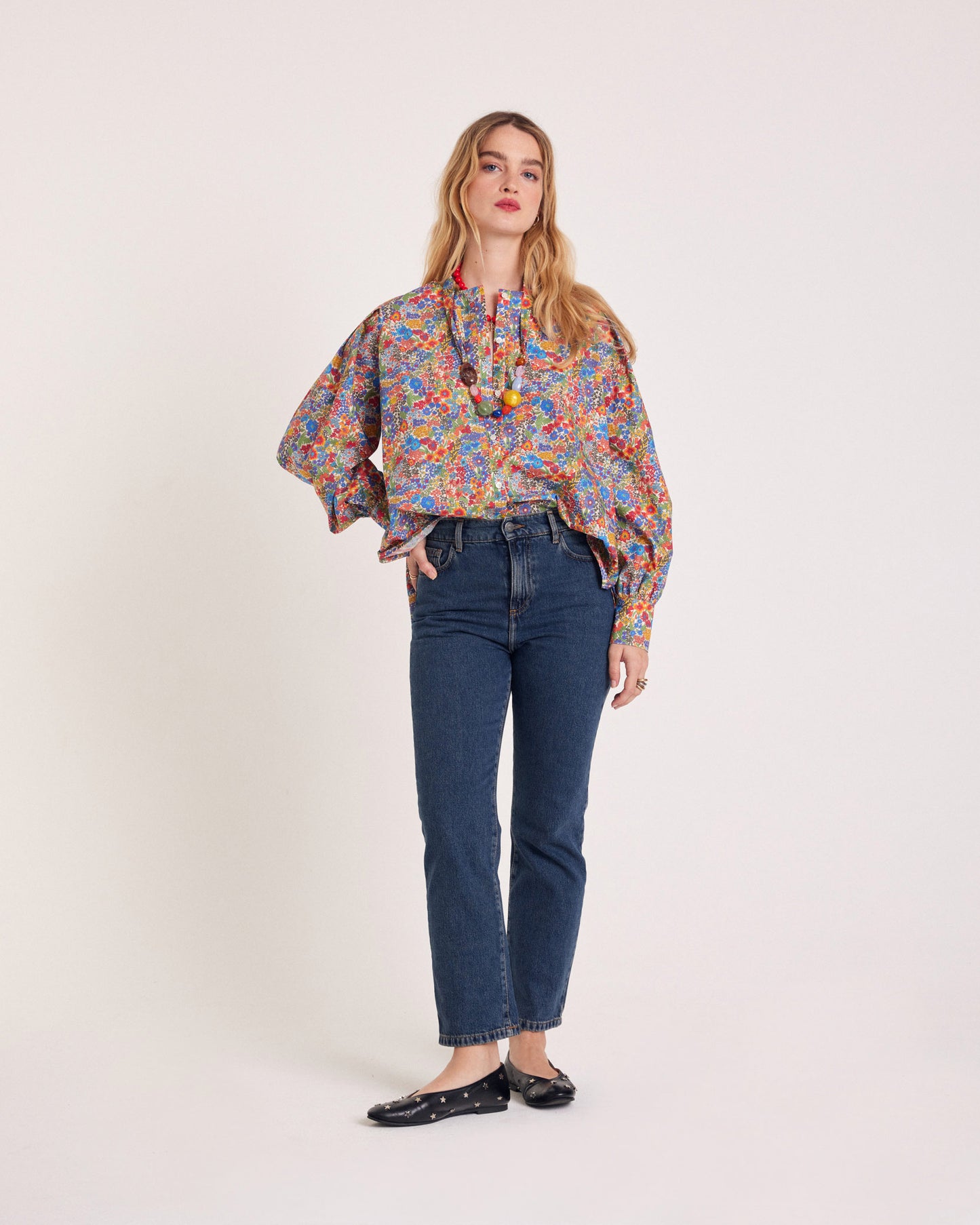 Adella shirt in blue and yellow Liberty fabric