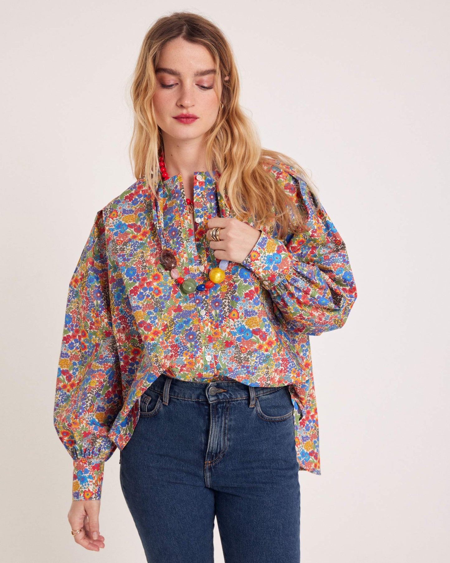 Adella shirt in blue and yellow Liberty fabric