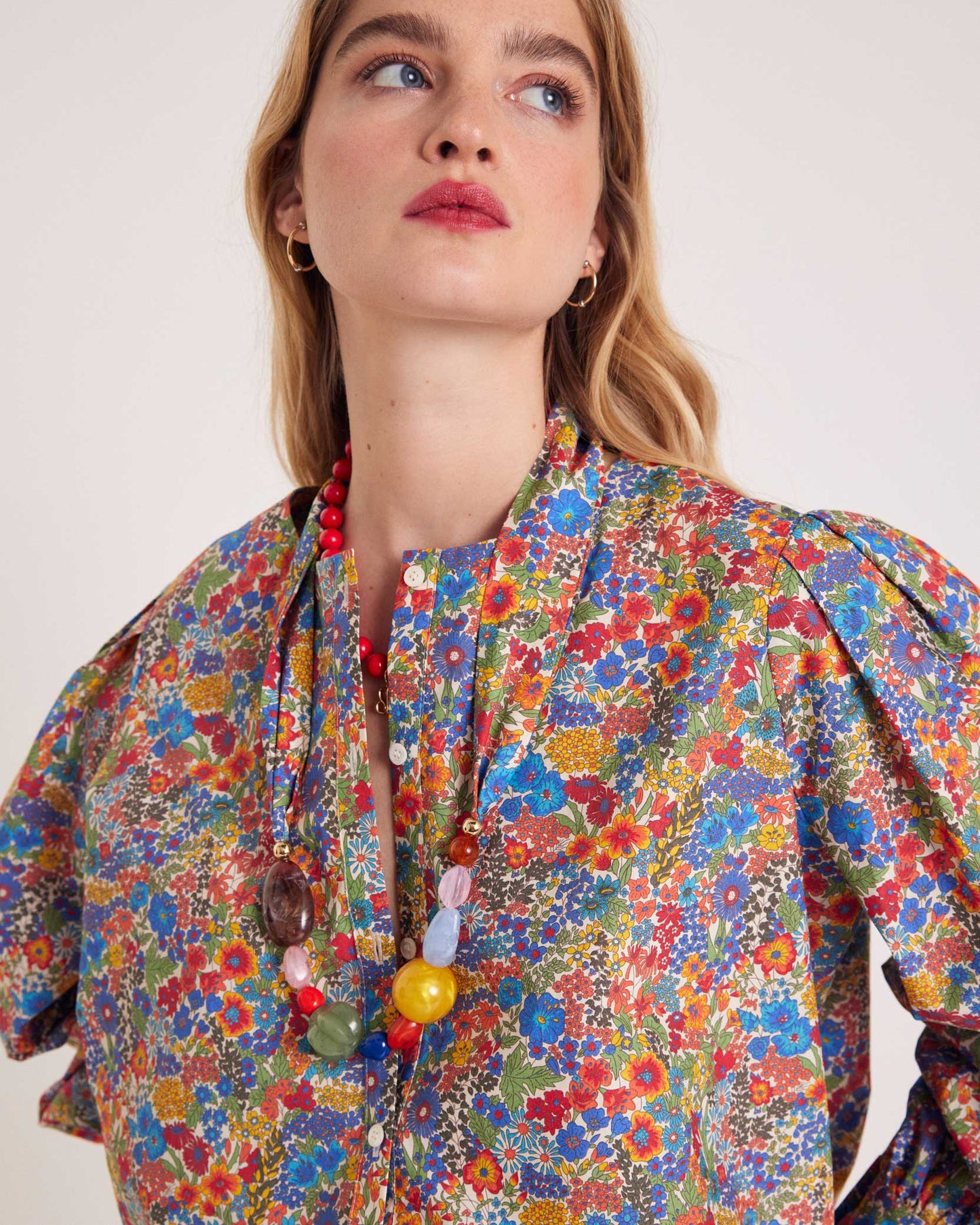 Chemise Adella en tissu Liberty bleu et jaune