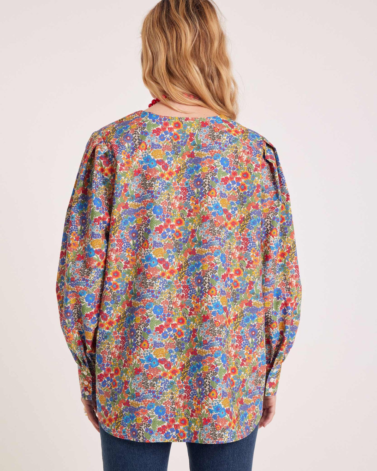 Adella shirt in blue and yellow Liberty fabric