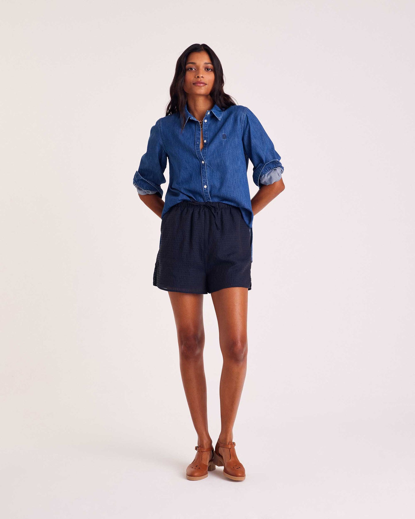 Navy Lino Shorts