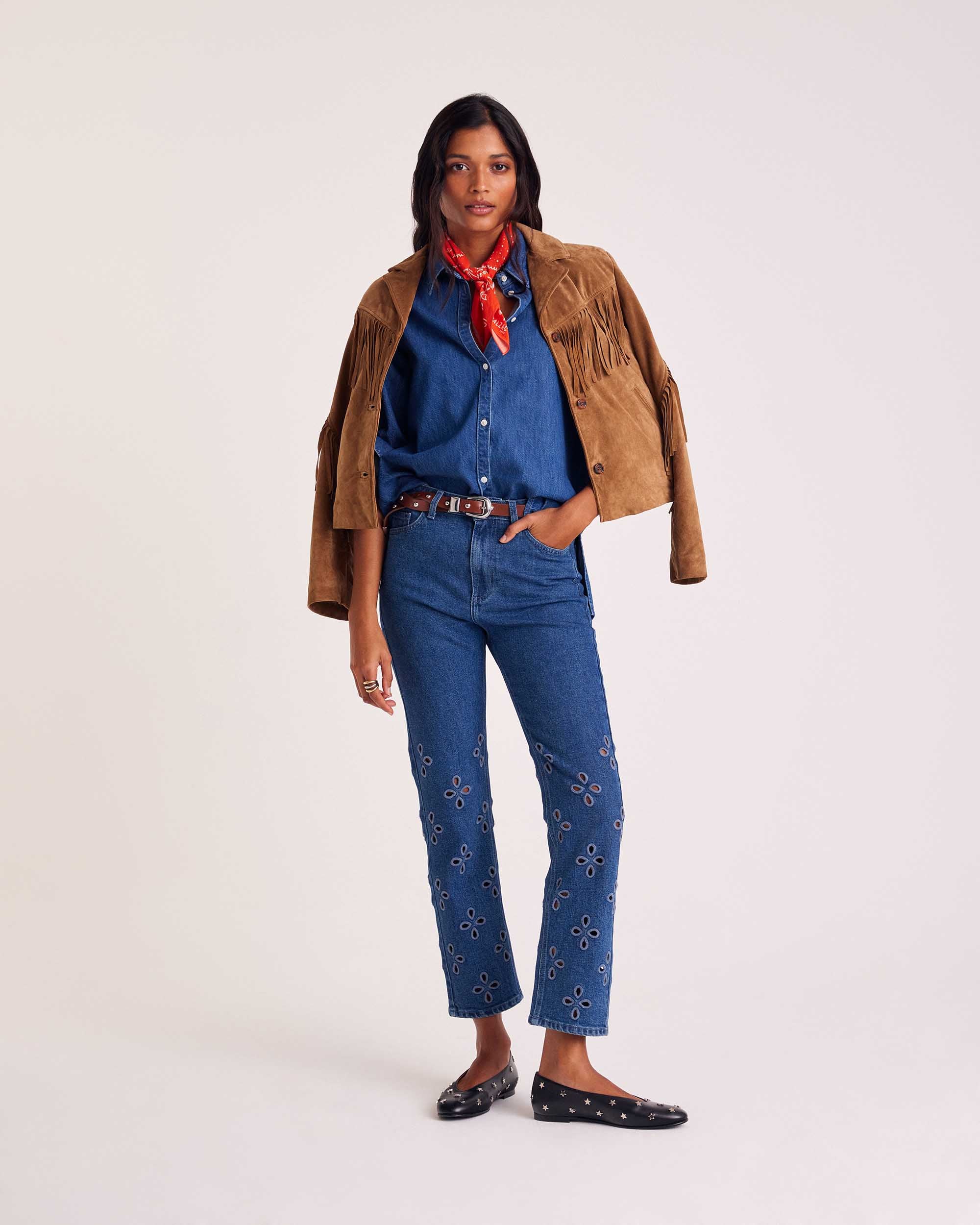 Jeans Austin ultramarine blue flowers