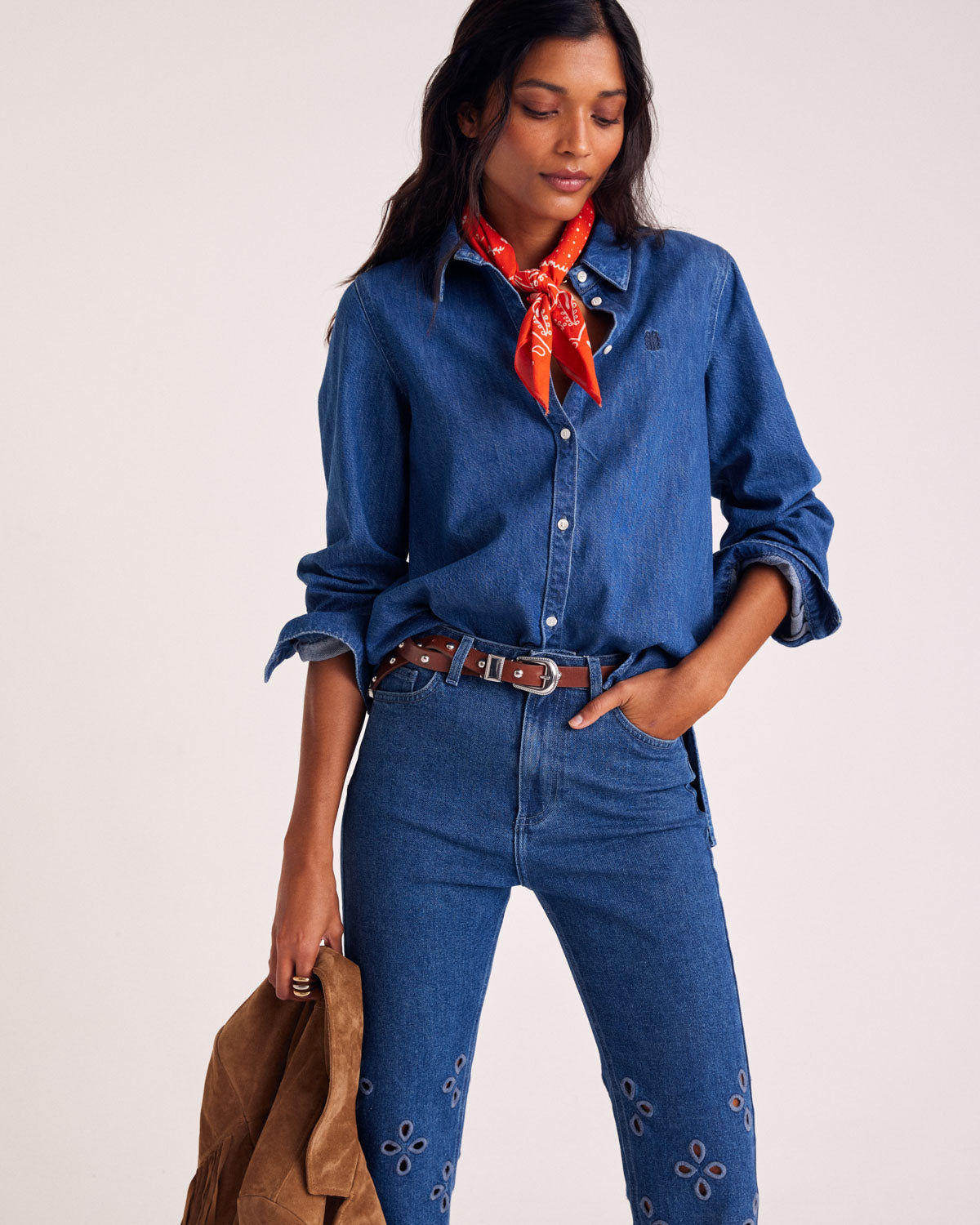 Jeans Austin ultramarine blue flowers
