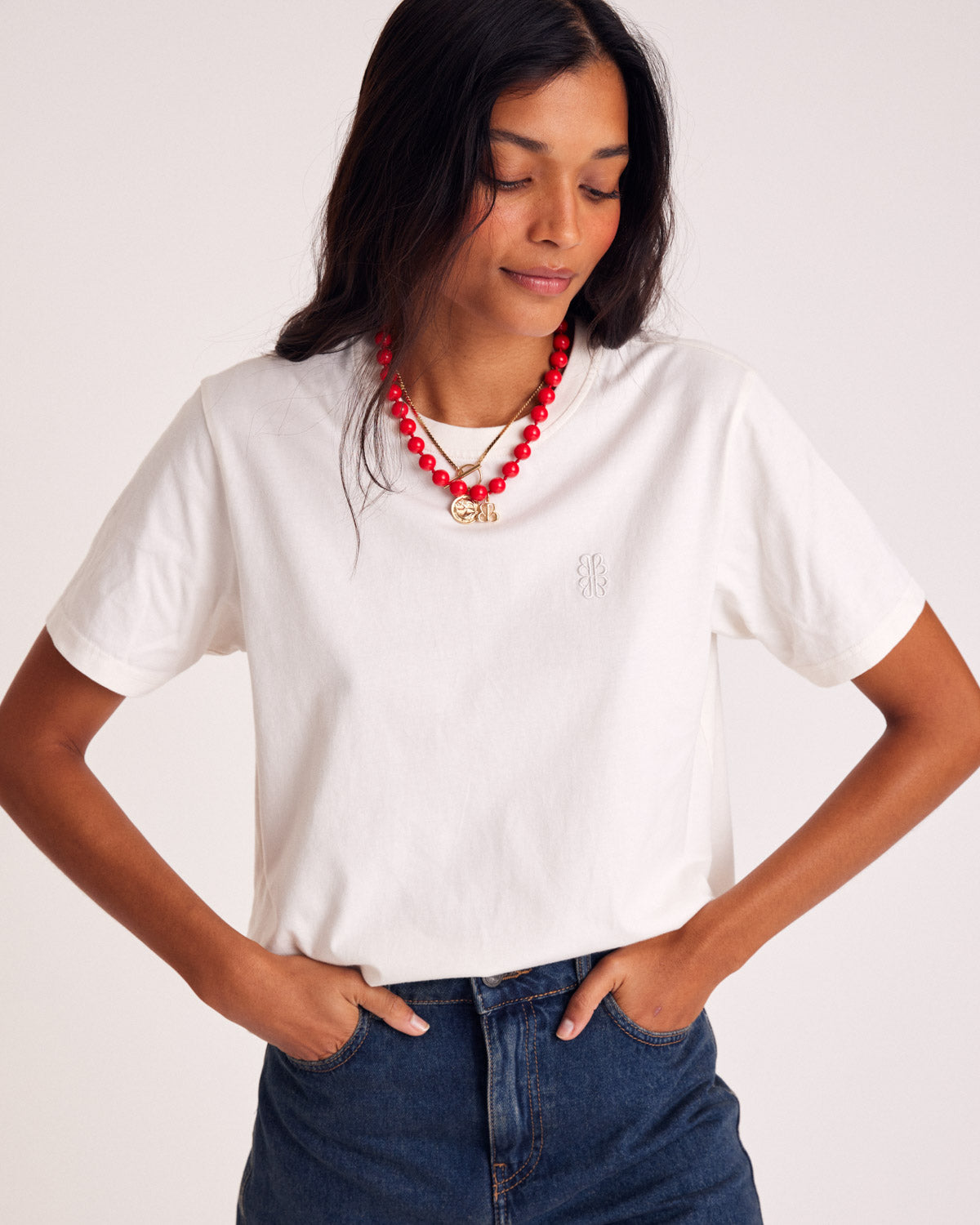 T-shirt Bree ecru embroidered