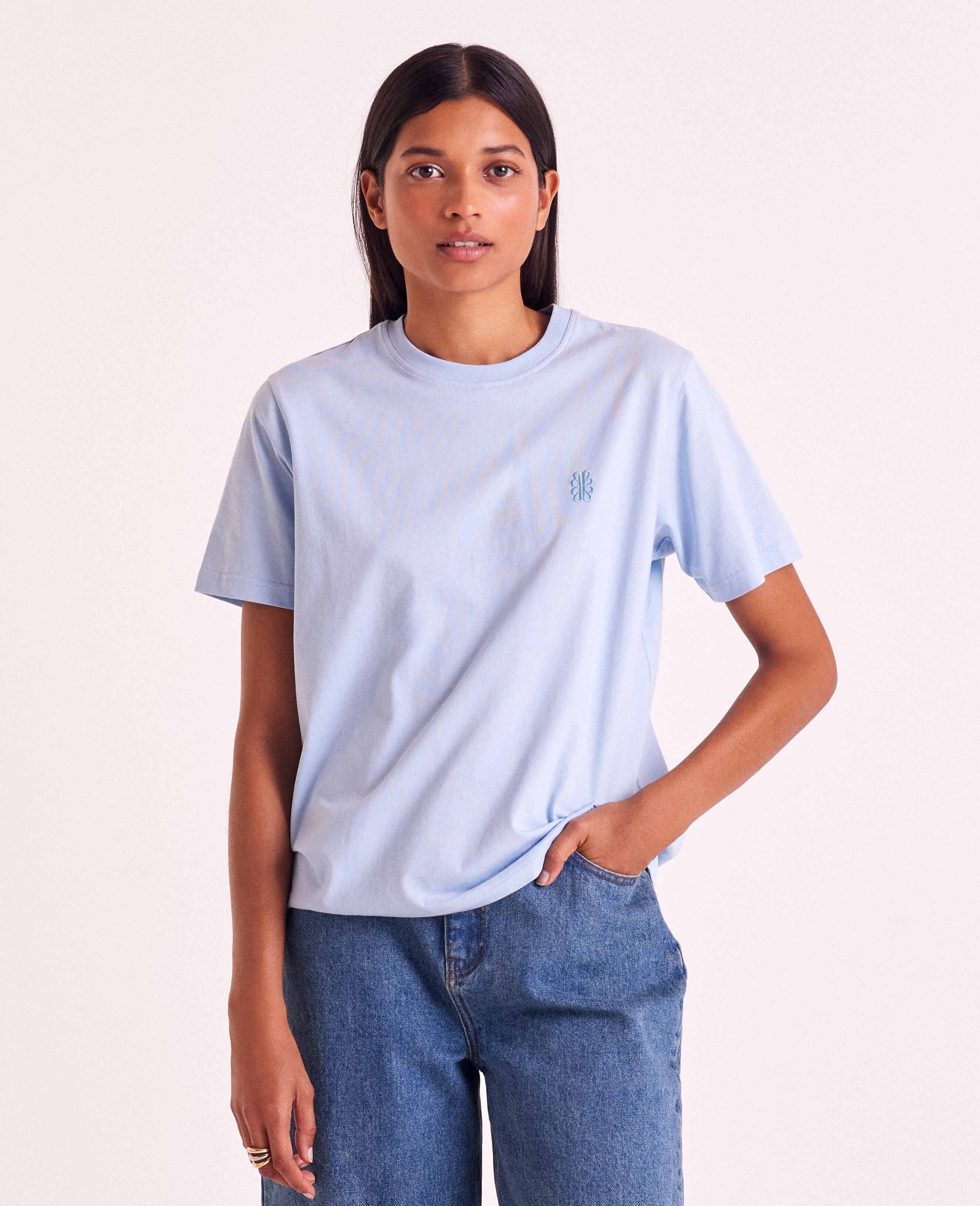 T-shirt Bree embroidered sky blue