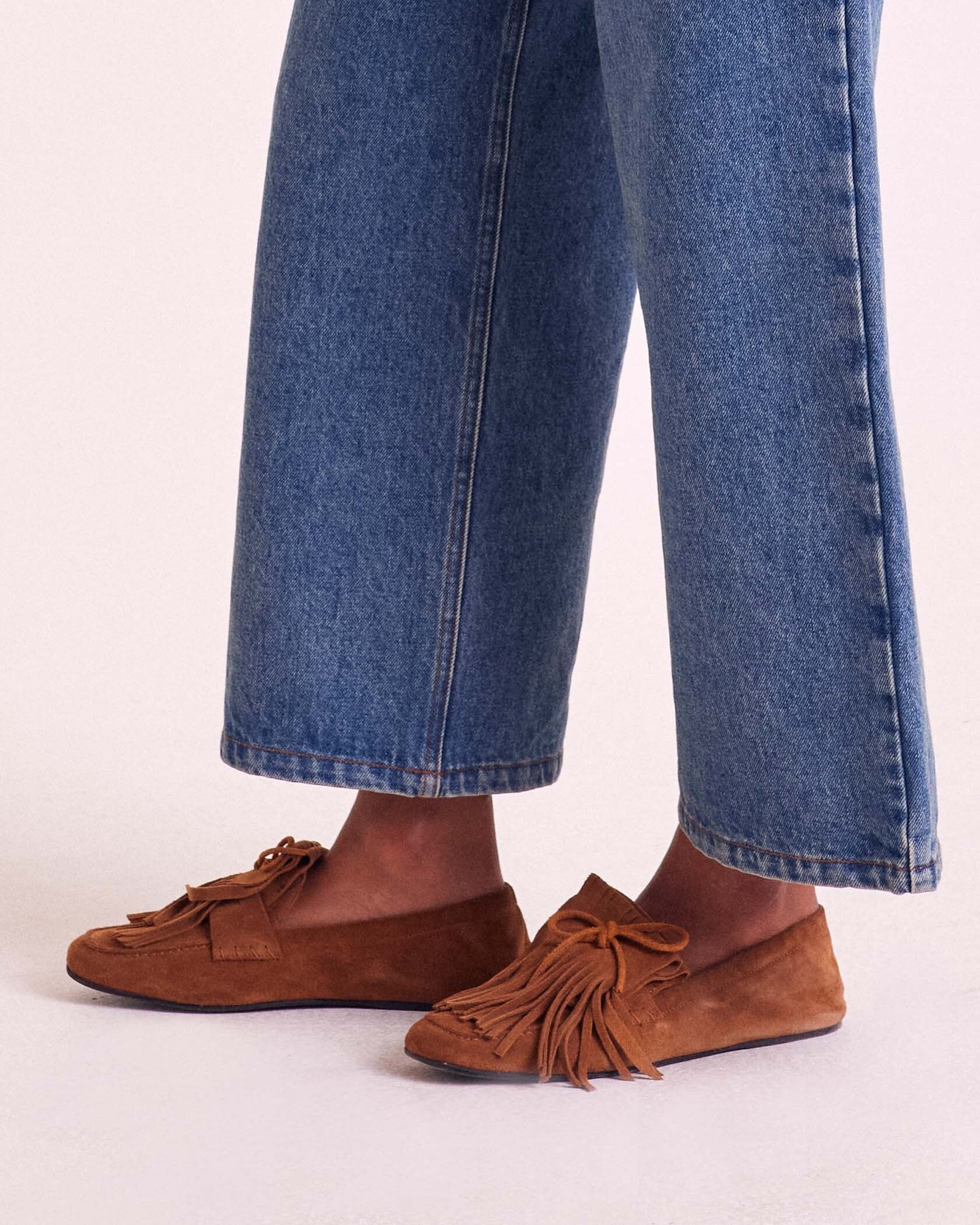 Loafers Alix fringe suede of leather hazelnut