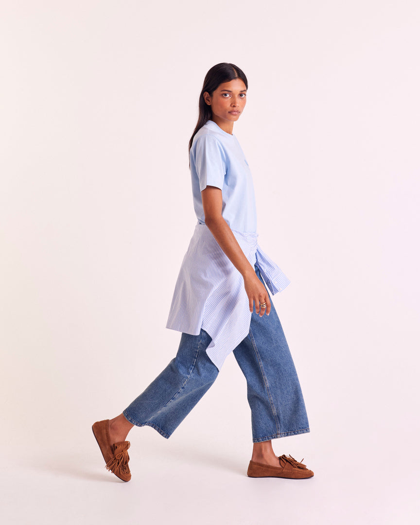 T-shirt Bree embroidered sky blue