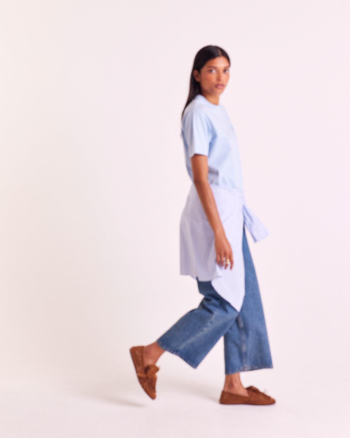 T-shirt Bree embroidered sky blue