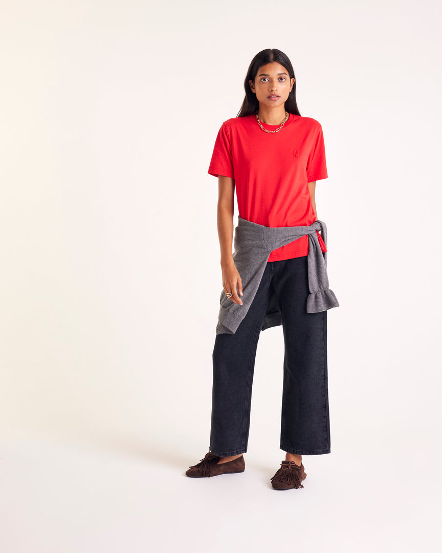 T-shirt Bree embroidered red bright