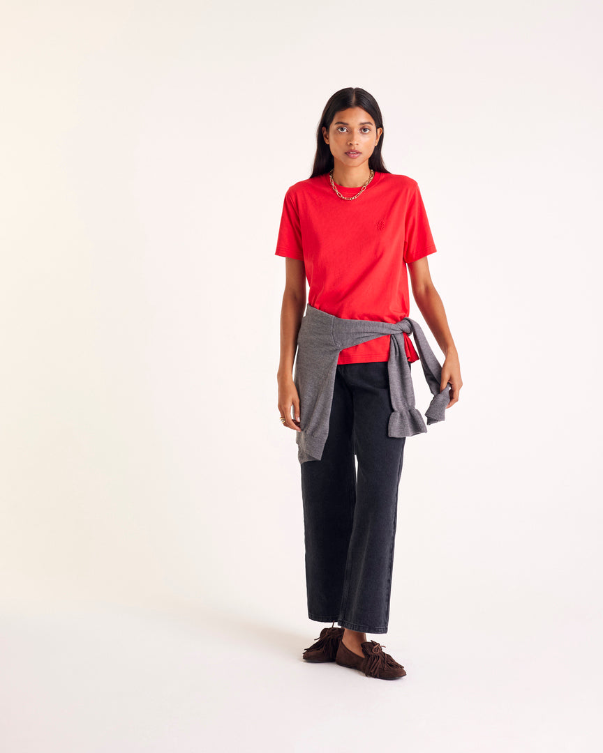 T-shirt Bree embroidered red bright