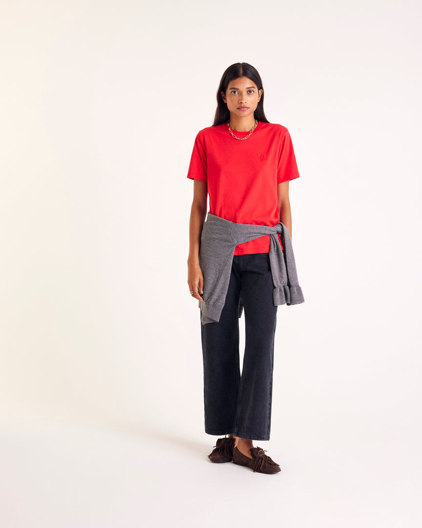 T-shirt Bree embroidered red bright