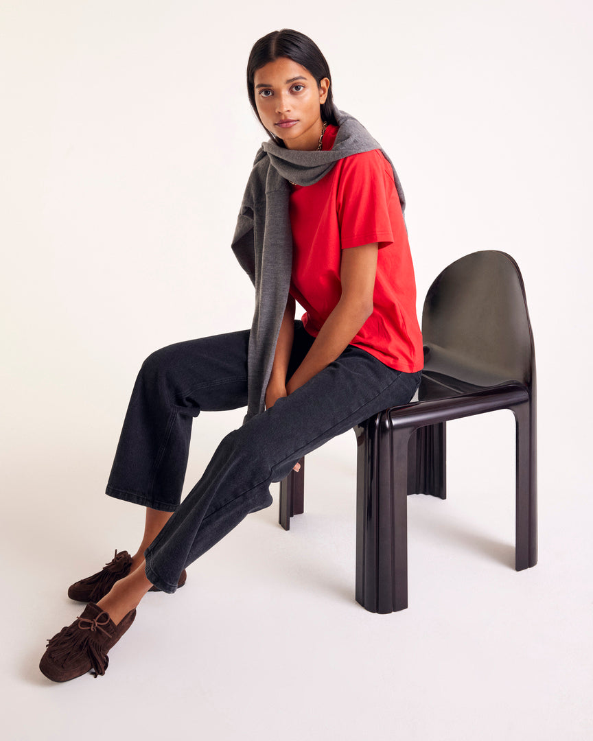 T-shirt Bree embroidered red bright