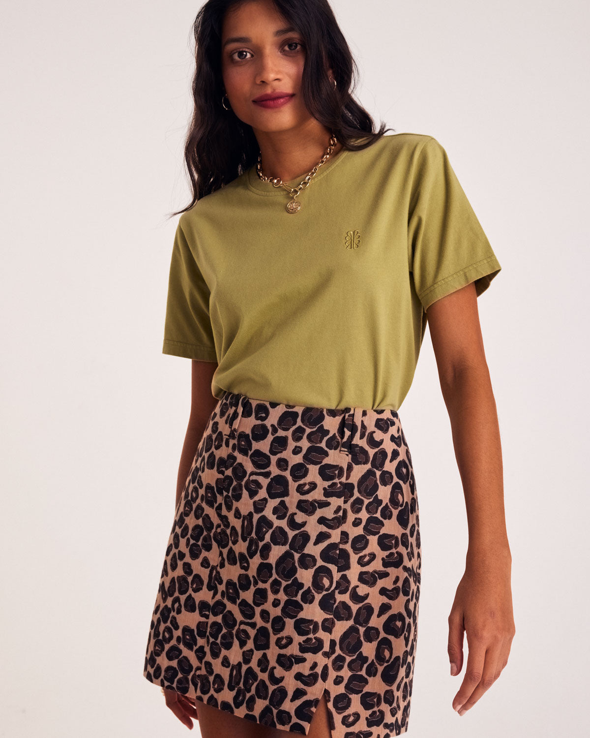 T-shirt Bree green mousse embroidered