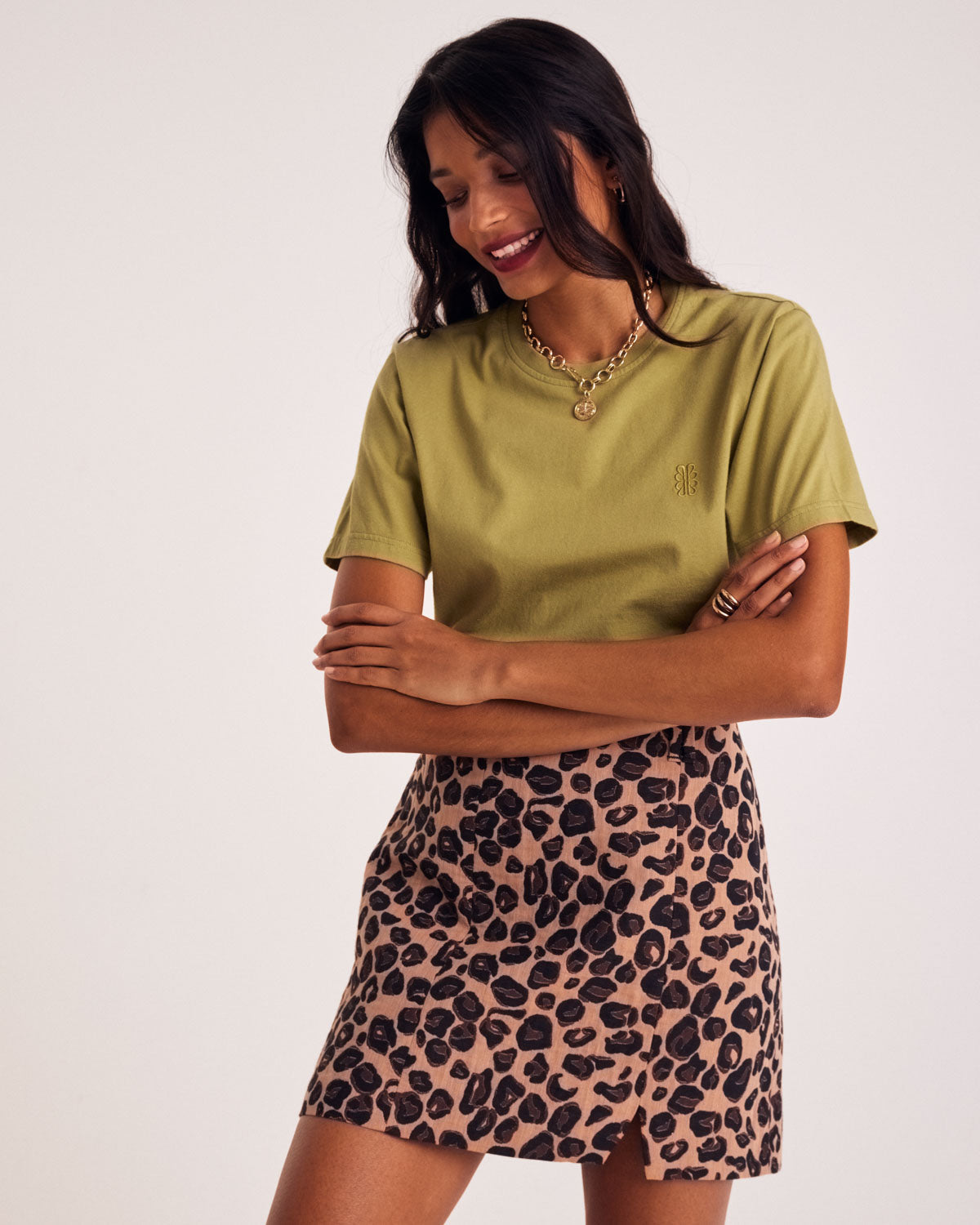 T-shirt Bree green mousse embroidered