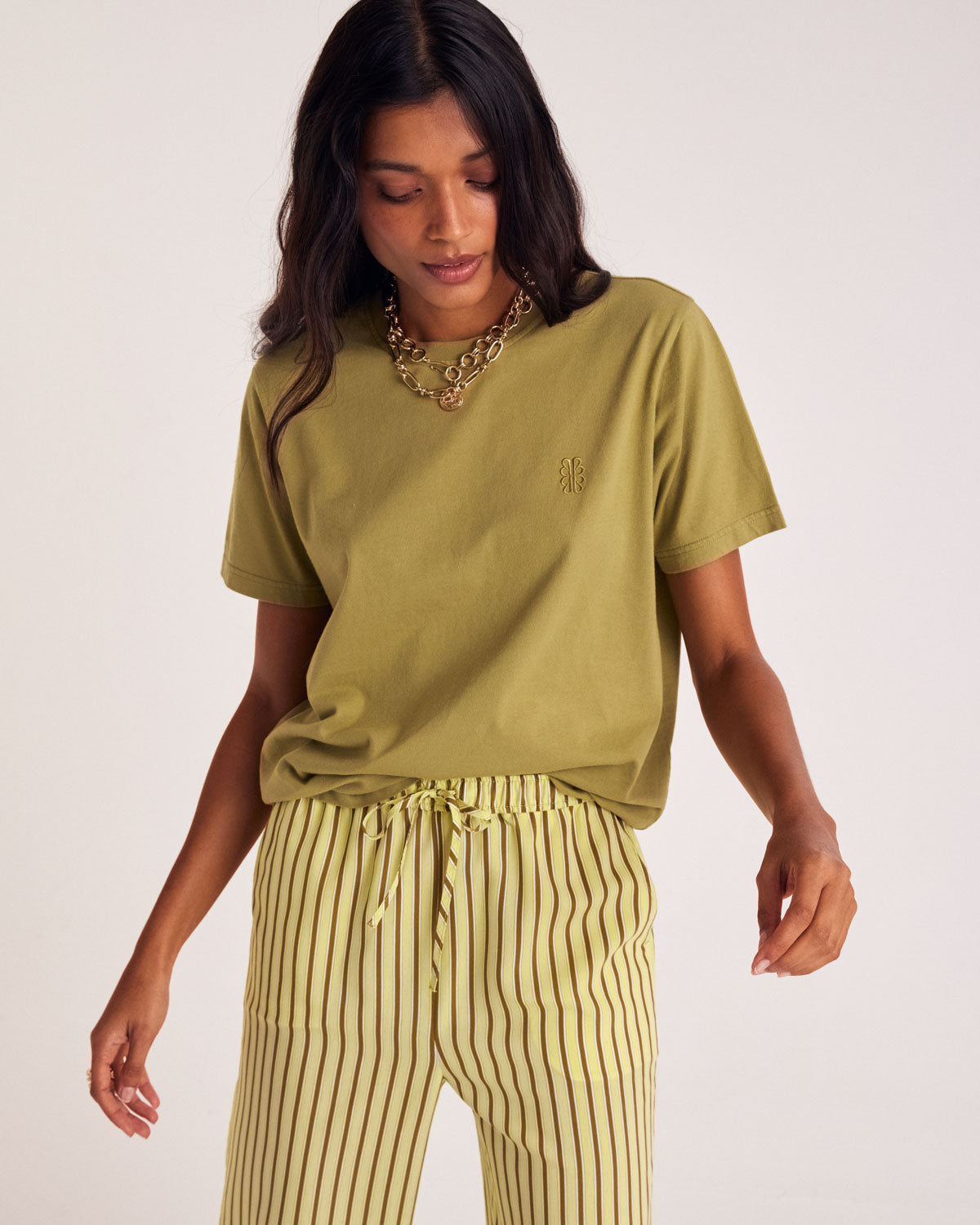 Bree Moss Green Embroidered T-Shirt