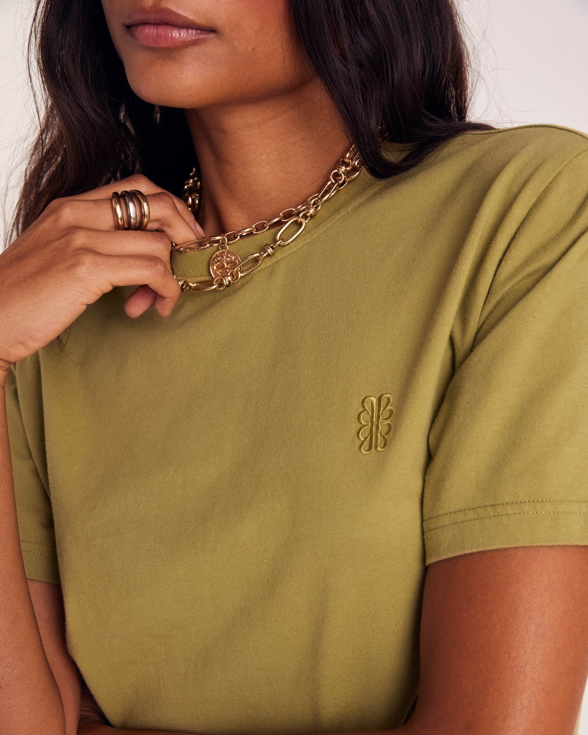 Bree Moss Green Embroidered T-Shirt