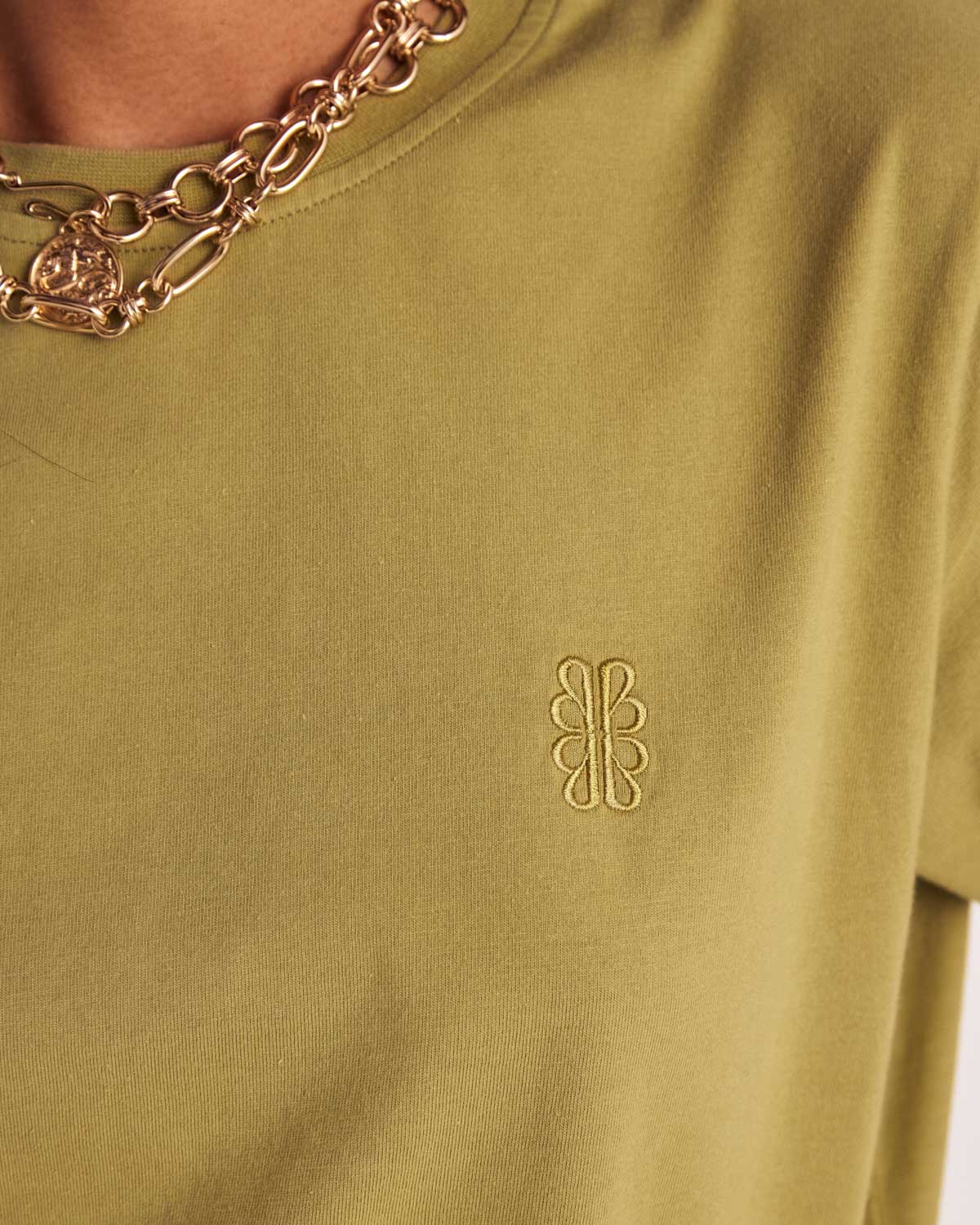 Bree Moss Green Embroidered T-Shirt