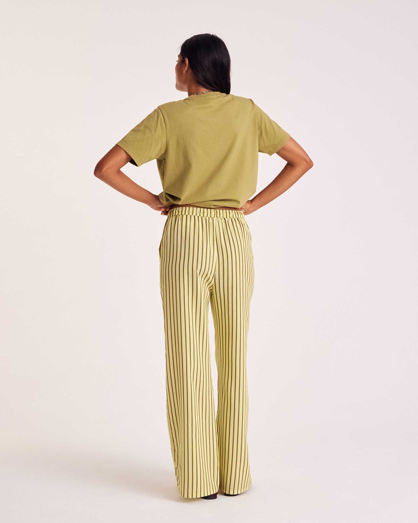 Pantalon Lisea rayures jaune et kaki