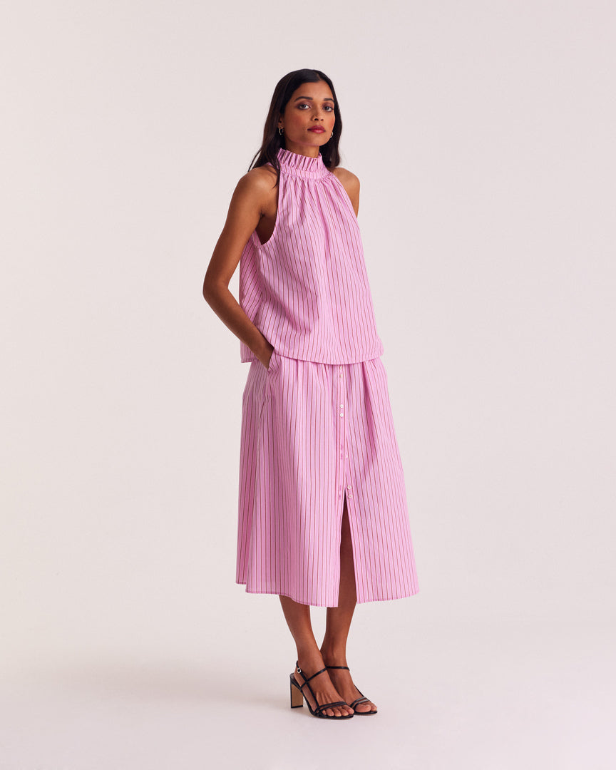 Skirt Sally stripes pink and red