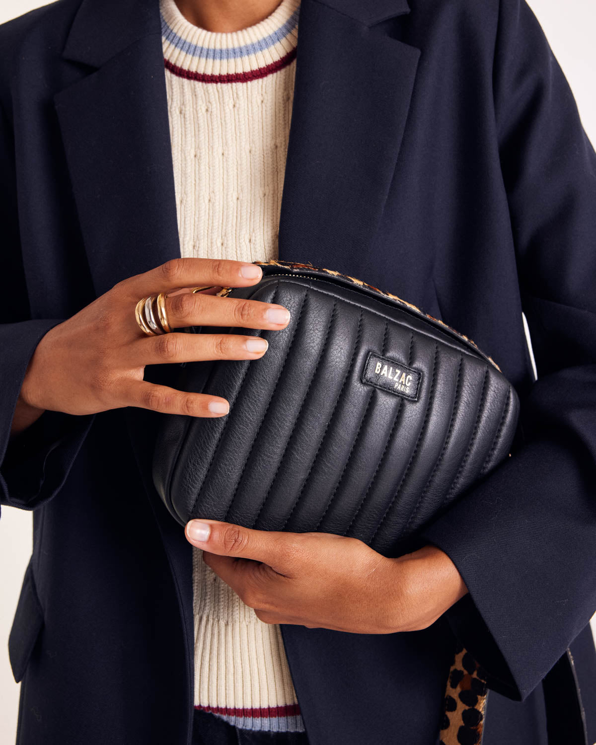 Bag César black handle leopard