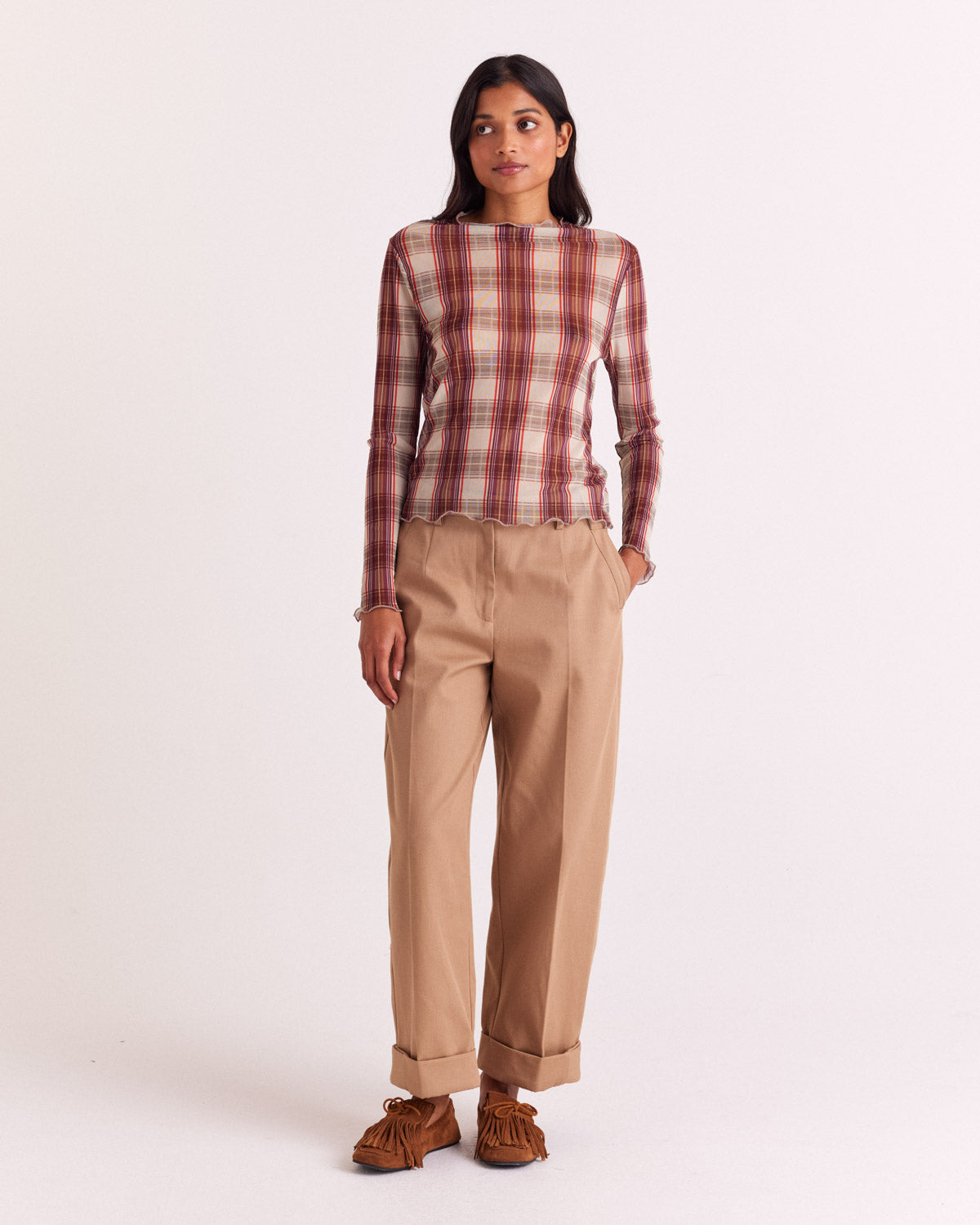 Isabella red and beige tartan top
