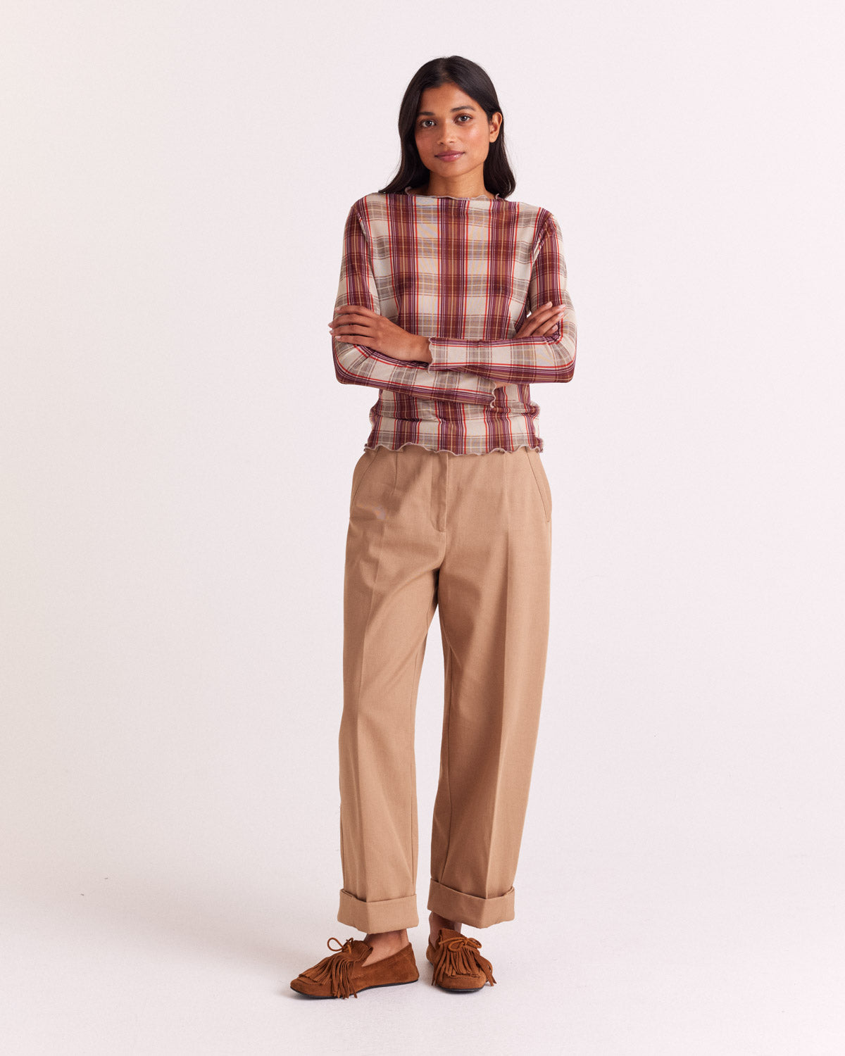 Top Isabella tartan red and beige