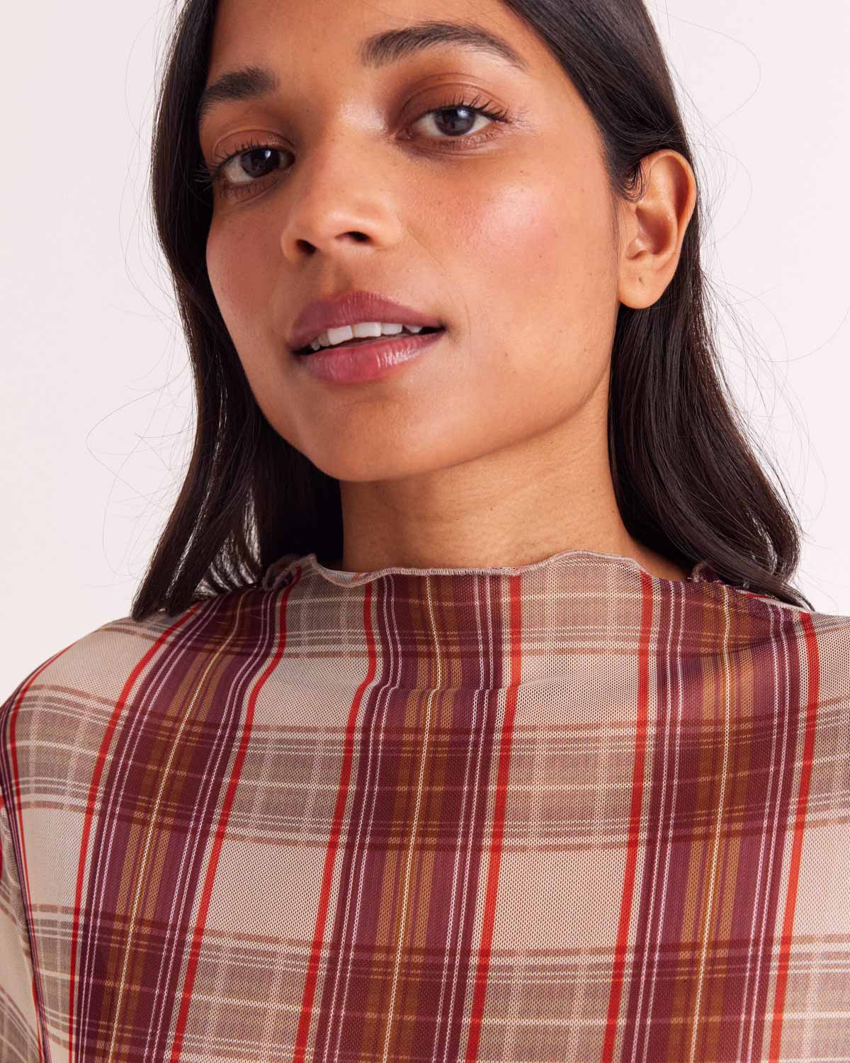 Isabella red and beige tartan top