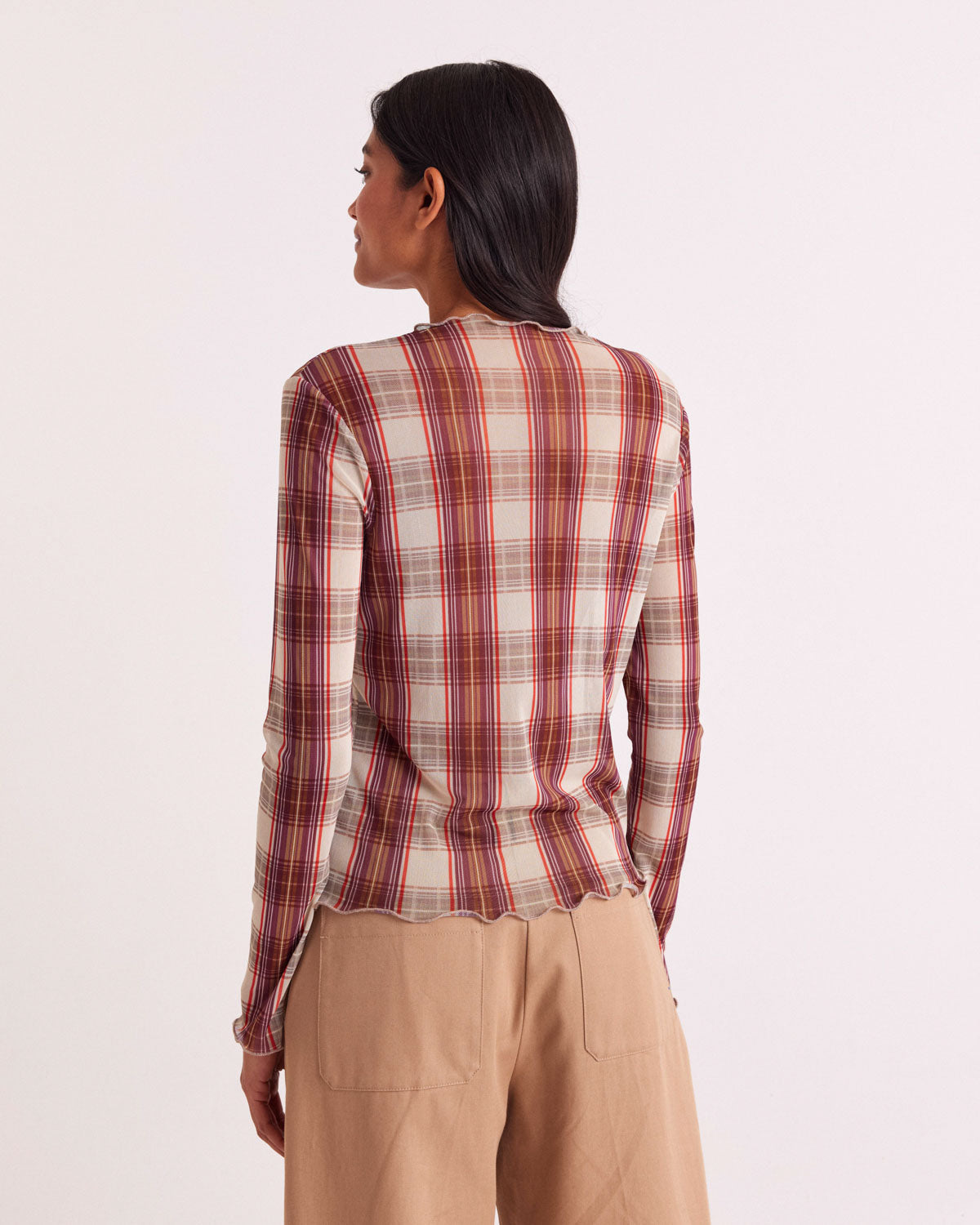 Isabella red and beige tartan top