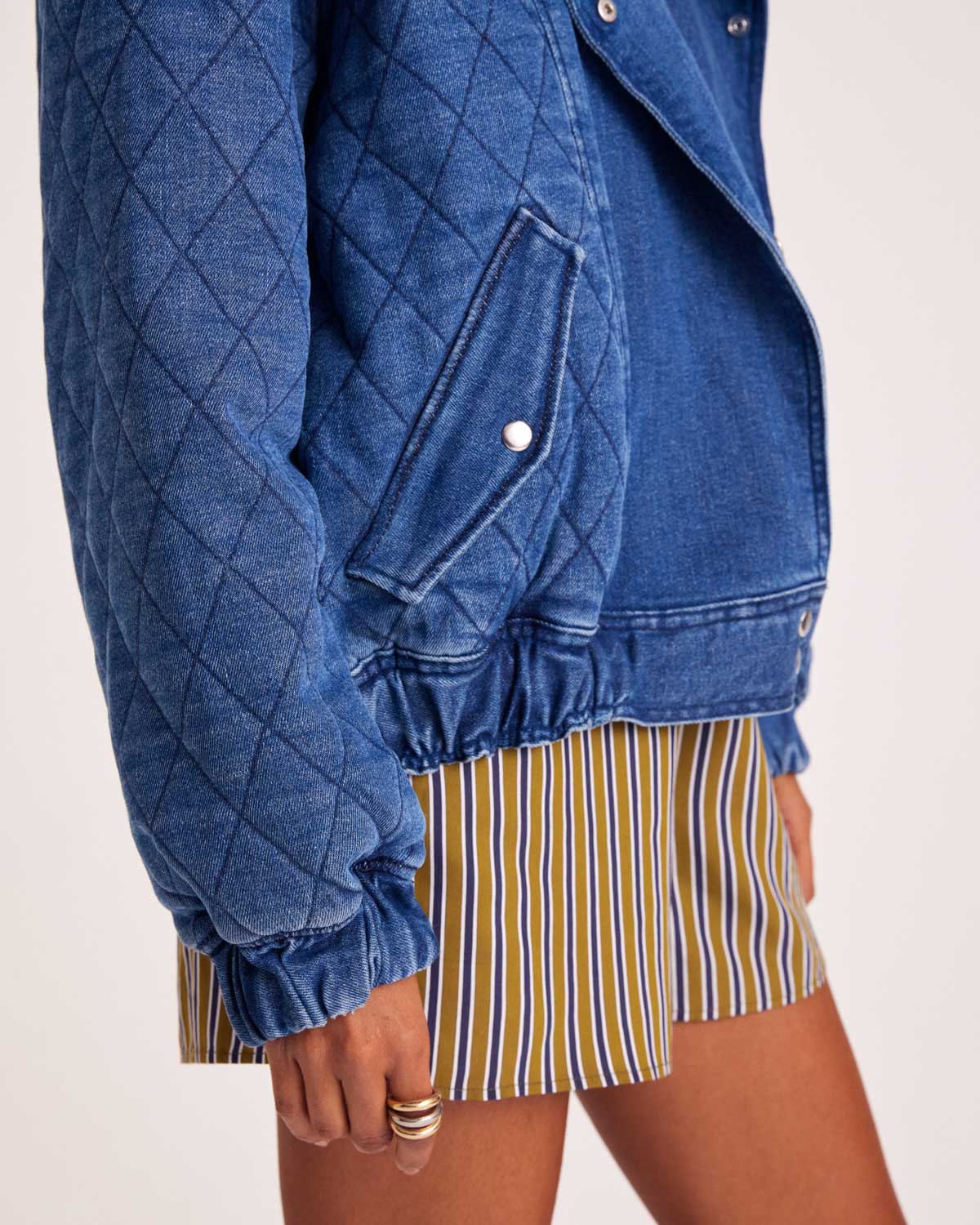 Shorts Lino stripes navy and khaki