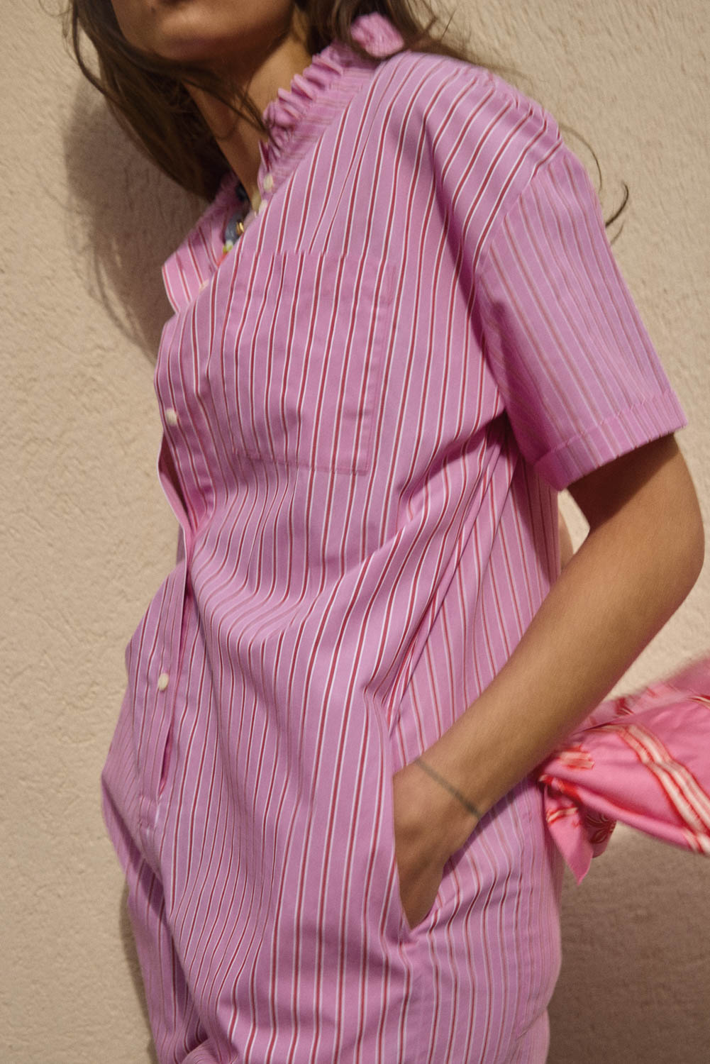 Jumpsuit Safran stripes pink and red