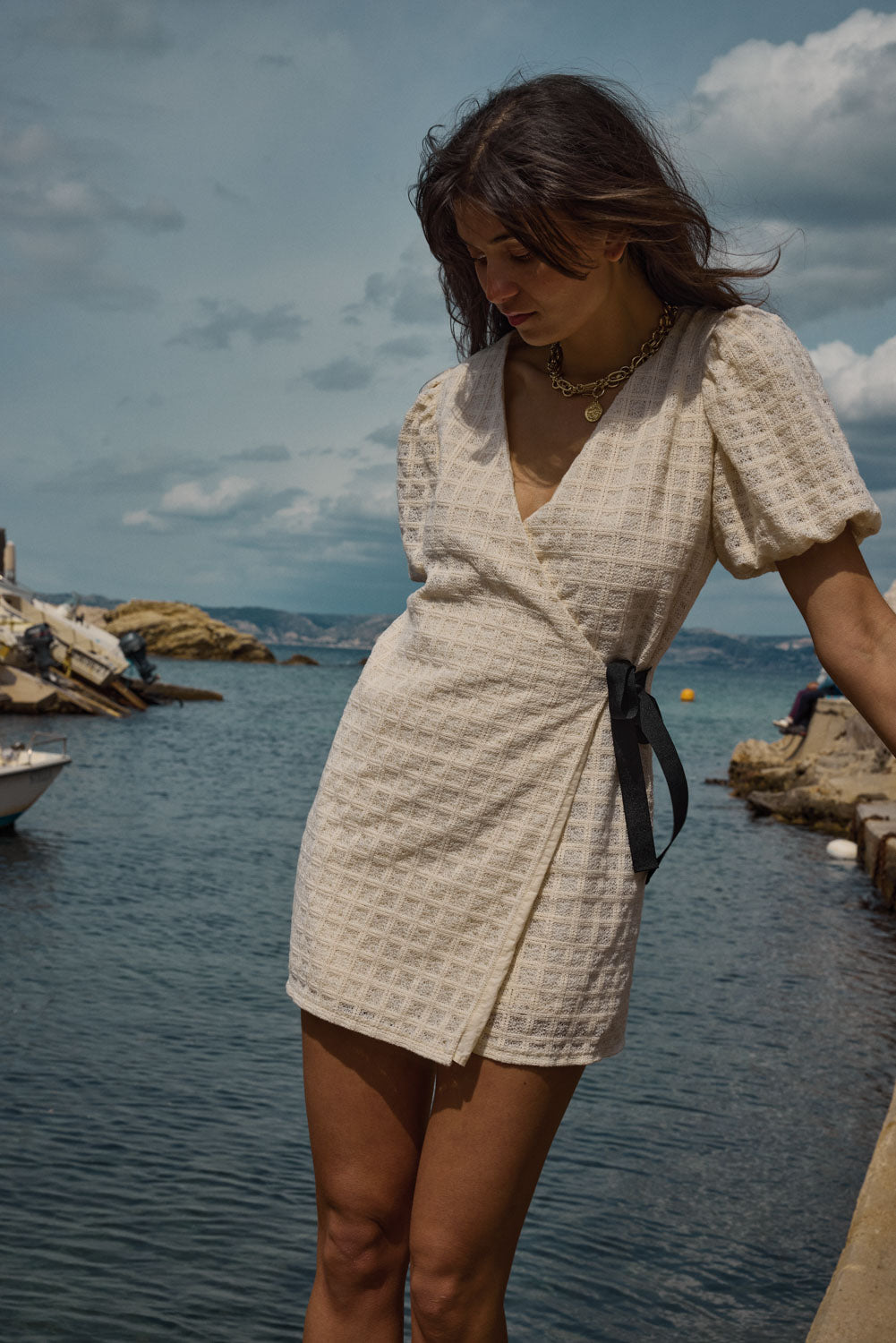 Dress Tosca guipure lace checks ecru
